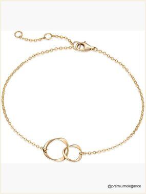 14K Solid Yellow Gold Interlocking Circles Charm Bracelet